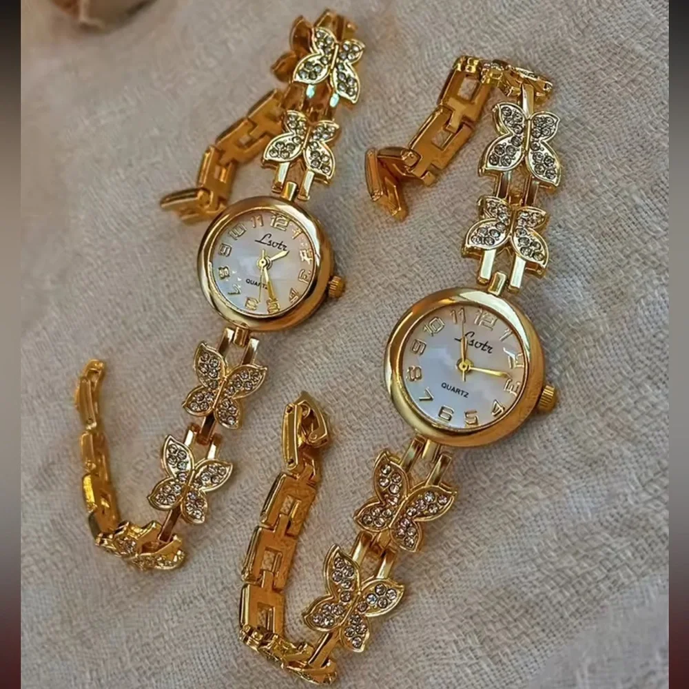 Vintage Gold Butterfly Crystal Bracelet Watch
